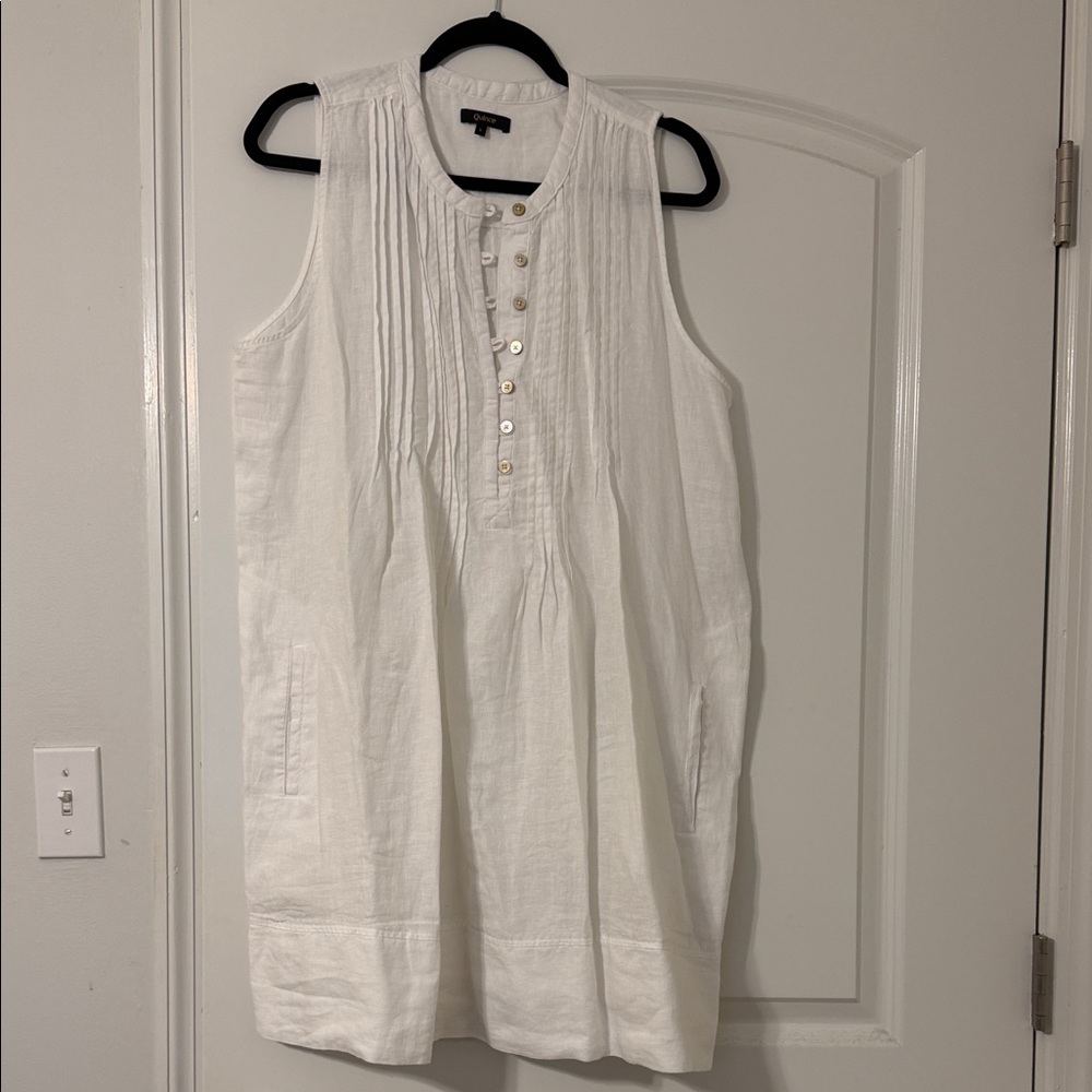 Sleeveless White Button-Down Linen Dress